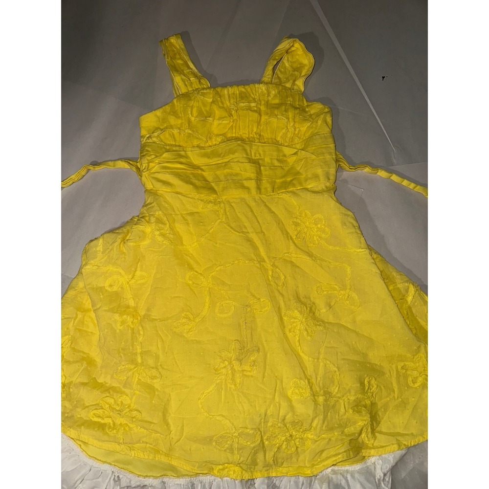 My Michelle Girls Yellow Floral Embroidered Eyelet Lace Tulle Dress Size 10